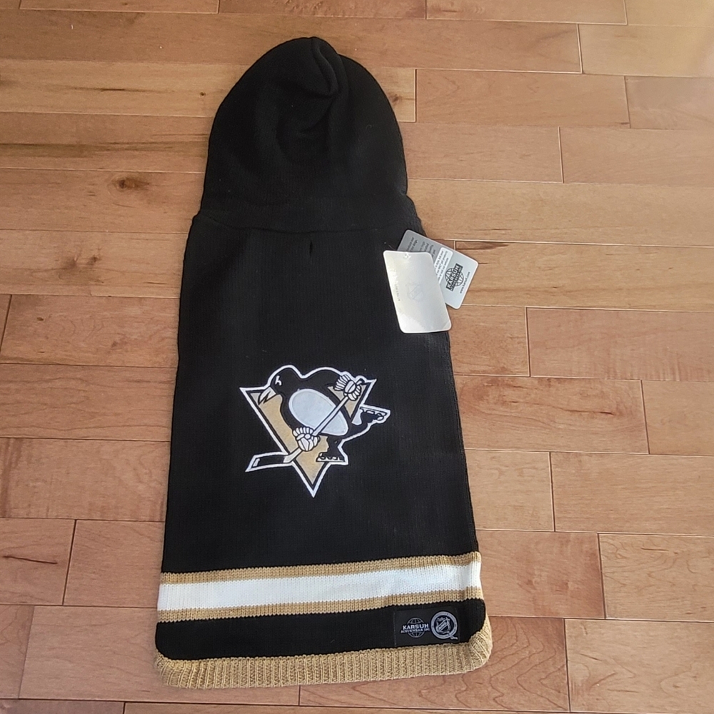 NHL New Knitted Pittsburgh Penguins Hoodie Hockey Fan Dog Sweater XL 20-22" NWT